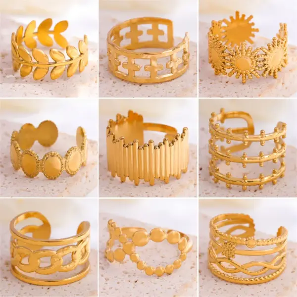 Wholesale Vacuum Plating 18K Gold Plated 18K Gold Cross Round 201 Stainless Steel Simple Style Roman Style Open Rings