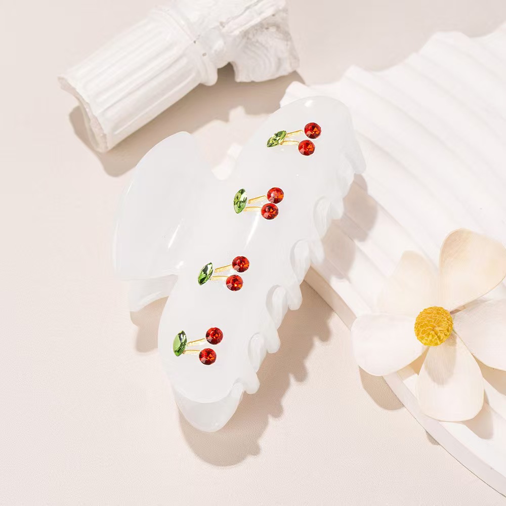 Wholesale New Chinese Sweet Colored Diamond Butterfly Clip Light Luxury High-end Acetic Acid Hairpin White Plum Shark Clip Hair Aessories