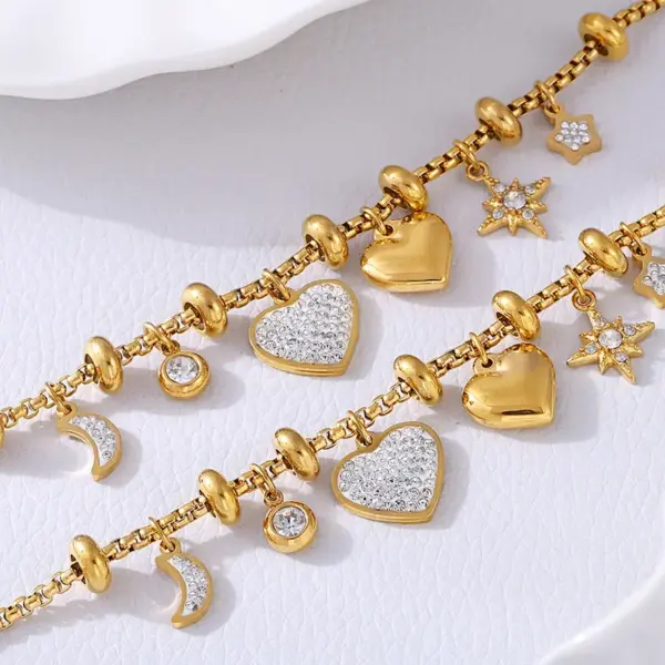 PVD Coated Real Gold Plated 18K Gold Heart Shape 304 Stainless Steel Elegant Waterproof Non Tarnish 304 Stainless Steel Bracelets