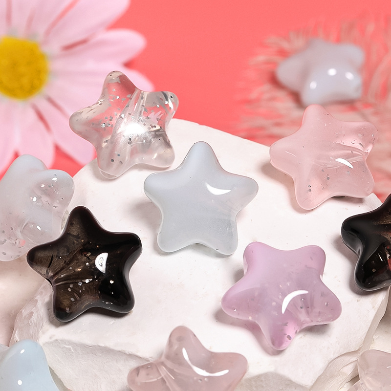 Wholesale Gradient Sequin Five-inted Star Beaded Colorful Love Acrylic Beads DIY Bracelet Mobile Phone Chain Car Hanging Aessories