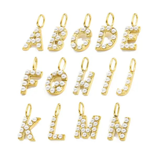 Wholesale 1 Piece Stainless Steel Artificial Pearls Letter