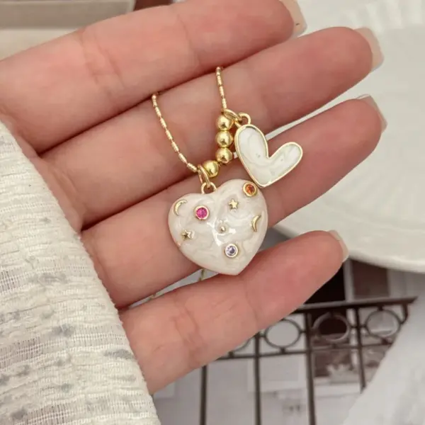 Wholesale Jewelry Simple Style Classic Style Star Heart Shape Copper Zircon 18K Gold Plated Multi Charms Pendant Necklace
