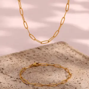 Wholesale PVD Coated Real Gold Plated 18K Gold Solid Color 304 Stainless Steel Elegant Retro Waterproof Non Tarnish 304 Stainless Steel Bracelets Necklace