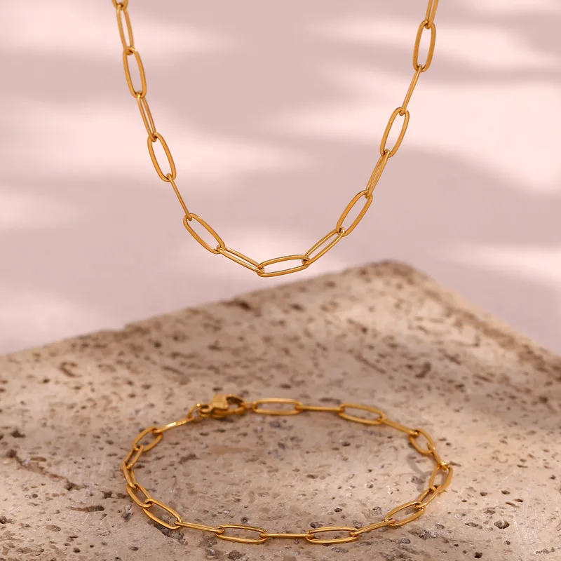 Wholesale PVD Coated Real Gold Plated 18K Gold Solid Color 304 Stainless Steel Elegant Retro Waterproof Non Tarnish 304 Stainless Steel Bracelets Neck