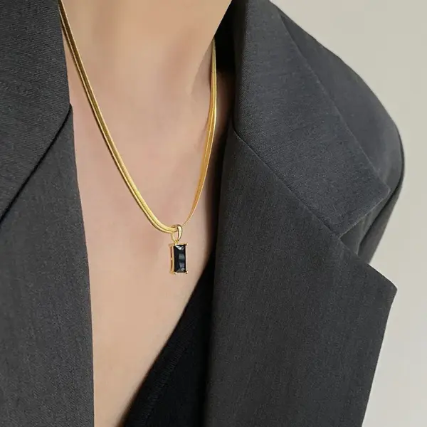 Wholesale Jewelry Simple Style Geometric 304 Stainless Steel Zircon 18K Gold Plated Plating Stainless Steel Necklaces