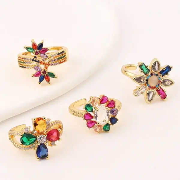 1 Piece Simple Style Flower Copper Inlay Zircon Open Ring