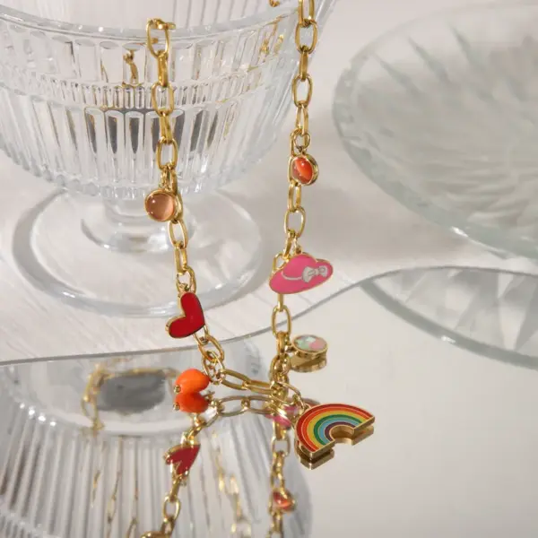 Wholesale Jewelry Simple Style Classic Style Commute Rainbow Star Heart Shape 304 Stainless Steel Acrylic 18K Gold Plated Enamel Inlay Double Layer Necklaces