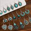 Wholesale Europe and the United States cross-border retro turquoise earrings geometric inlay Bohemian alloy personality earrings jewelry