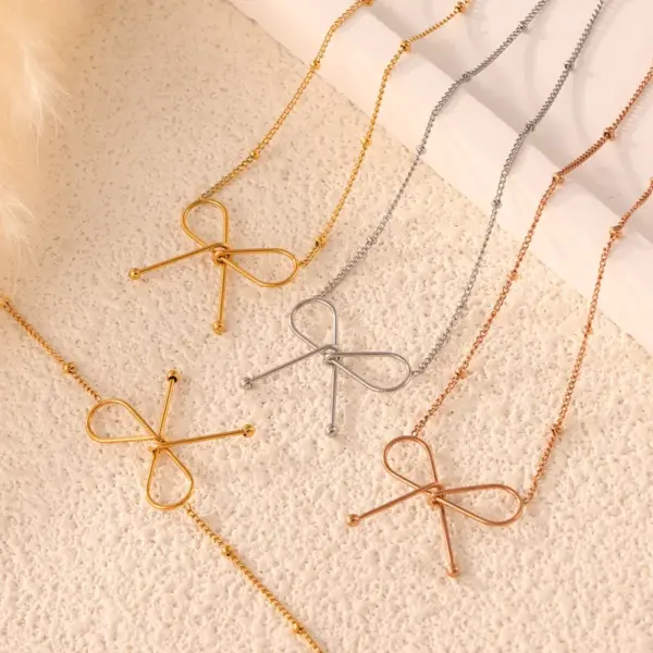 Wholesale PVD Coated Real Gold Plated 18K Gold Bow Knot 304 Stainless Steel Casual Simple Style Commute Waterproof Non Tarnish Bracelets Necklace