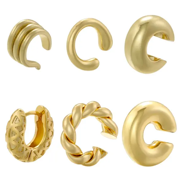 Wholesale 1 Pair Retro Simple Style C Shape Plating Copper 18k Gold Plated Earrings