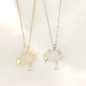 Wholesale 201 Stainless Steel Gold Plated Silver Plated Inlay Clouds Resin Zircon Pendant Necklace