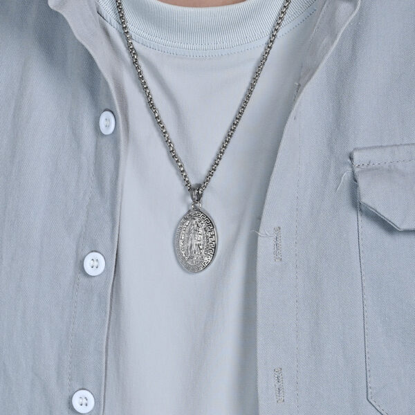 oly-883a15b93abbd4f311f954065e1b10a6 Wholesale Cross-border European and American Hip Hop Hihop Virgin Mary Titanium Steel Necklace Plated 18K Gold Retro Great Wall Pattern Men's Pendant