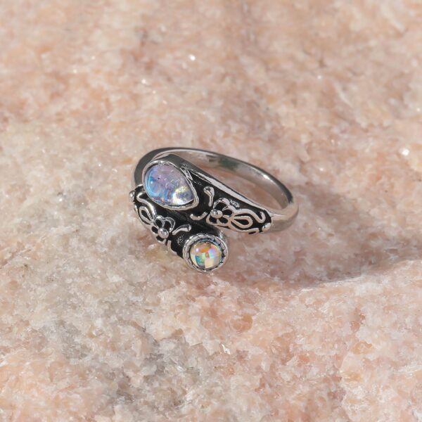 Wholesale Vintage Bohemian Moonstone Ring Opening Adjustable Spoon Bow Ring Cross Border Jewelry