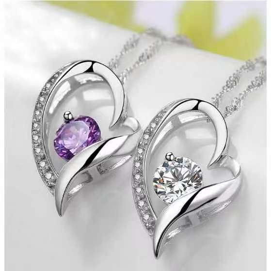 Wholesale Titanium Steel Copper Plating Heart Shape Zircon Pendant Necklace