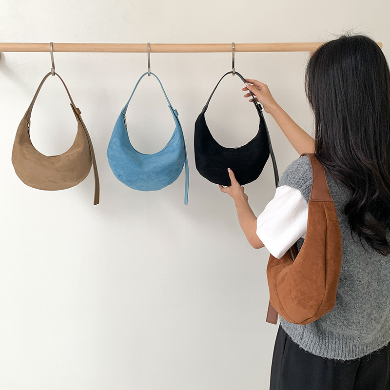 Wholesale Korean Style All-match Simple Suede rtable Dumpling Bag 2024 Autumn and Winter Women's Elegant Suede Underarm Crescent Bag