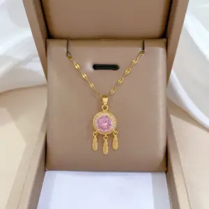 Wholesale Simple Style Commute Geometric Titanium Steel Gold Plated Artificial Gemstones Earrings Necklace