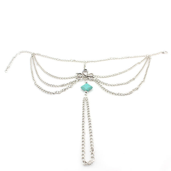 Wholesale E0004 European and American Jewelry Bohemian Vintage Hollow Square Turquoise Tassel Anklet Beach Anklet