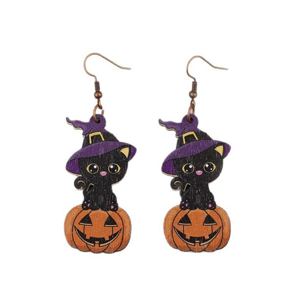 Wholesale Halloween Horror Pumpkin Creative Splicing Wooden Earrings