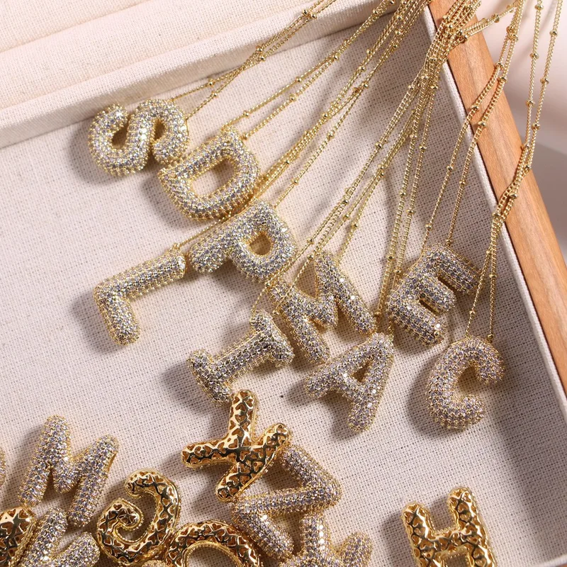 Wholesale Copper Gold Plated IG Style Korean Style Plating Inlay Letter Zircon Pendant Necklace