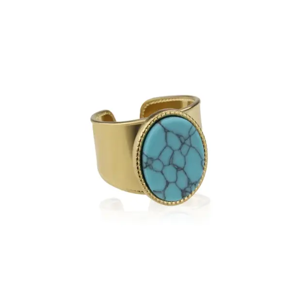 Wholesale Jewelry Simple Style Geometric 304 Stainless Steel Natural Stone 18K Gold Plated Hollow Out Open Ring