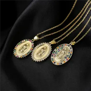 Wholesale Copper Micro-inlaid Zircon Religious Jewelry Golden Necklace Maria Pendant