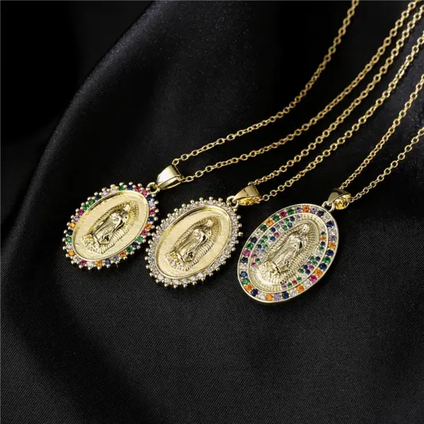 Wholesale Copper Micro-inlaid Zircon Religious Jewelry Golden Necklace Maria Pendant