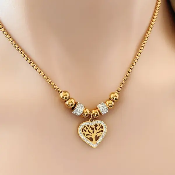 Wholesale 18K Gold Plated Real Gold Plated Tree Heart Shape Titanium Steel Casual Vintage Style Waterproof Non Tarnish Titanium Steel