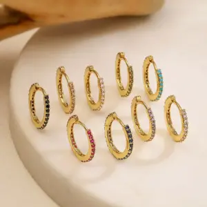 Wholesale Fashion Simple Copper Inlaid Color Diamond Round Ear Clip Earrings Women's Style Ring Light Luxury Earrings Factory Wholesale
