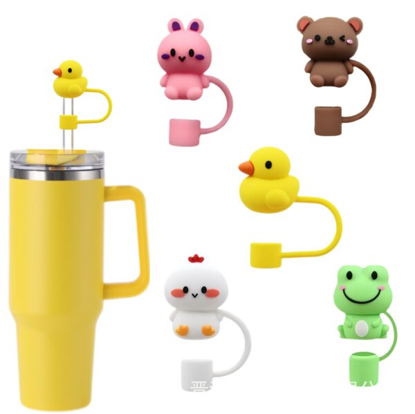 Wholesale Cute Animal Stereo Straw Cap Water Cup Straw Cover Dust-proof Straw Decorative Cap Reusable Straw Plug