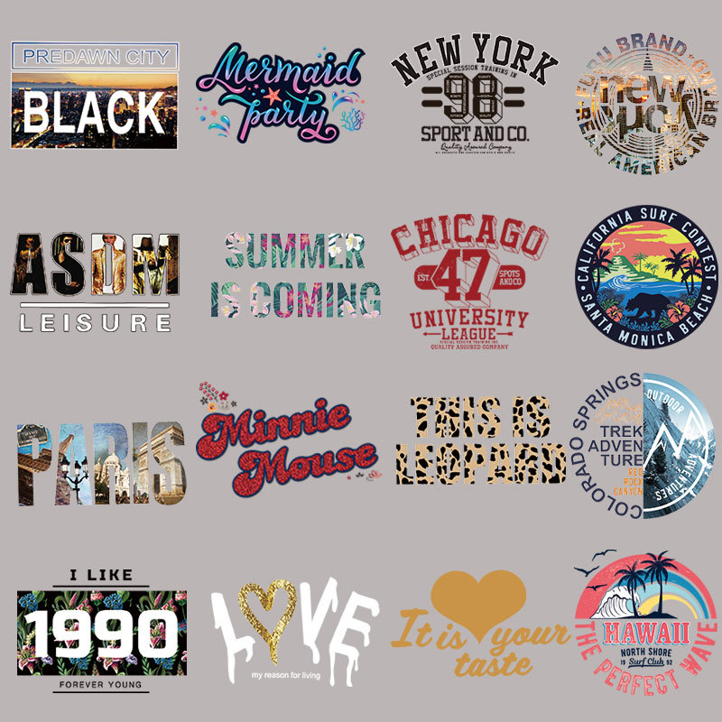 Wholesale St letter hot stamping stickers small clothes bags printing hot stamping logo ironing stickers hot transfer logo hot stamping