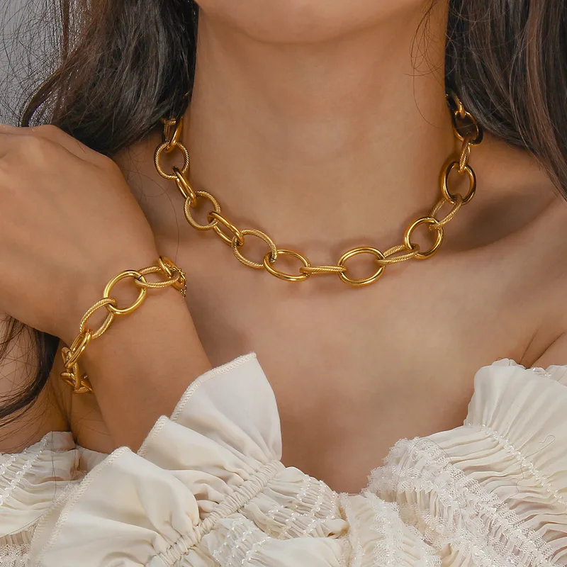 Wholesale PVD Coated Real Gold Plated 18K Gold Geometric 304 Stainless Steel Simple Style Waterproof Non Tarnish 304 Stainless Steel Necklace