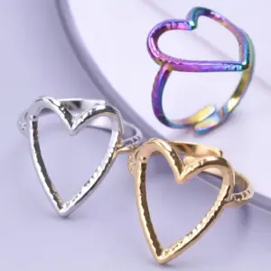 PVD Coated Real Gold Plated Heart Shape 304 Stainless Steel Simple Style Waterproof Non Tarnish Open Ring
