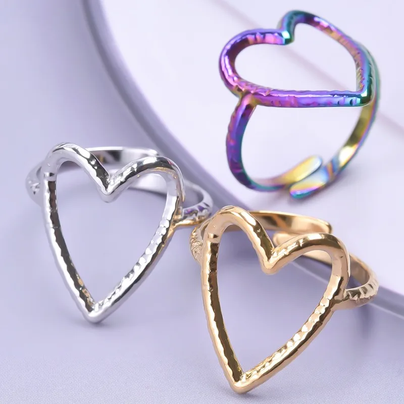 Wholesale PVD Coated Real Gold Plated Heart Shape 304 Stainless Steel Simple Style Waterproof Non Tarnish Open Ring