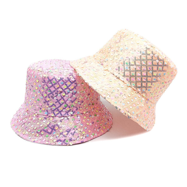 Wholesale Fisherman Hat Women's Face Shown Spring and Summer Korean Fashion Sunshade Sequin Small Basin Hat Rhombic Bucket Hat Double-Sided Cross-Border
