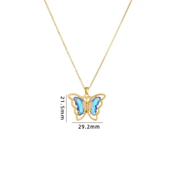 Simple Style Butterfly Stainless Steel Copper Artificial Diamond Crystal Glass Bead 18k Gold Plated Pendant Necklace