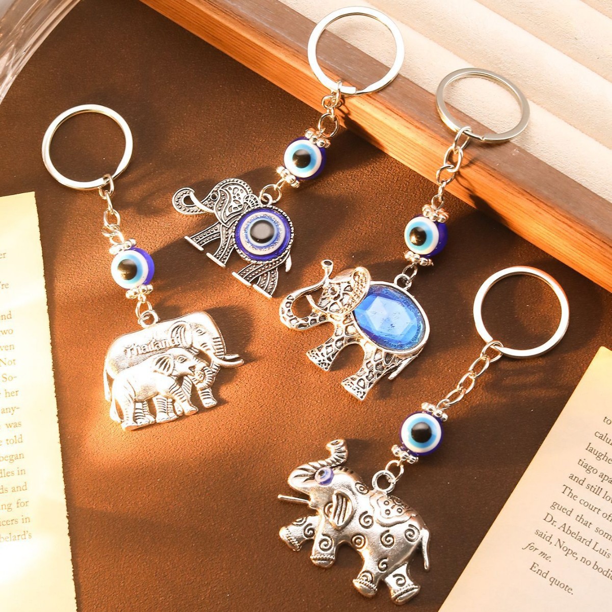 Wholesale Cross-border Retro Ethnic Style Diamond-encrusted Elephant Keychain Turkey Blue Eyes Devil Eye Pendant Bag Aessories