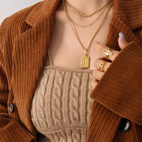 Wholesale PVD Coated Real Gold Plated 18K Gold Letter 304 Stainless Steel Fashion Waterproof Non Tarnish 304 Stainless Steel Pendant Necklace