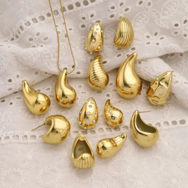 304 Stainless Steel Water oplets PVD Coated 18K Gold Real Gold Plated Retro Roman Style Waterproof Non Tarnish Plating Ear Studs