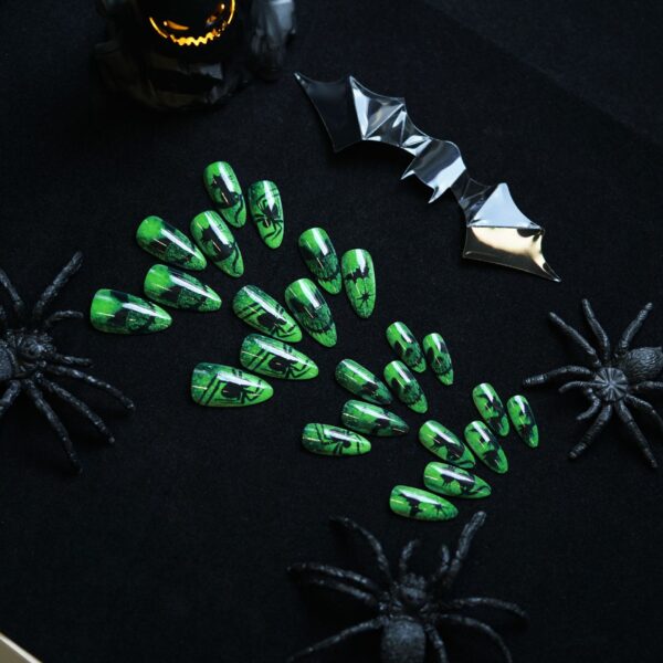 oly-887cc826203c809bd6a4e8ed3573941f Wholesale Halloween fluorescent green devil almond false nails wear nail tips