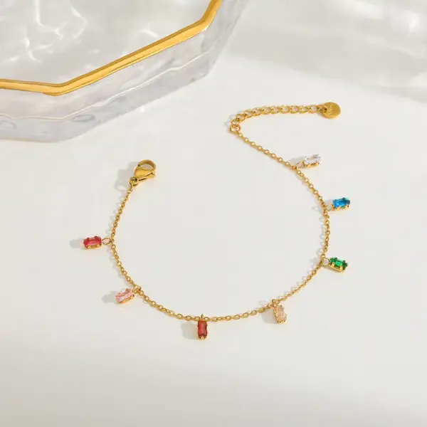 oly-887df080467aa6fedd4dd16d66fca948 Wholesale Jewelry Simple Style Rectangle 304 Stainless Steel Zircon 14K Gold Plated Inlay Stainless Steel Necklaces
