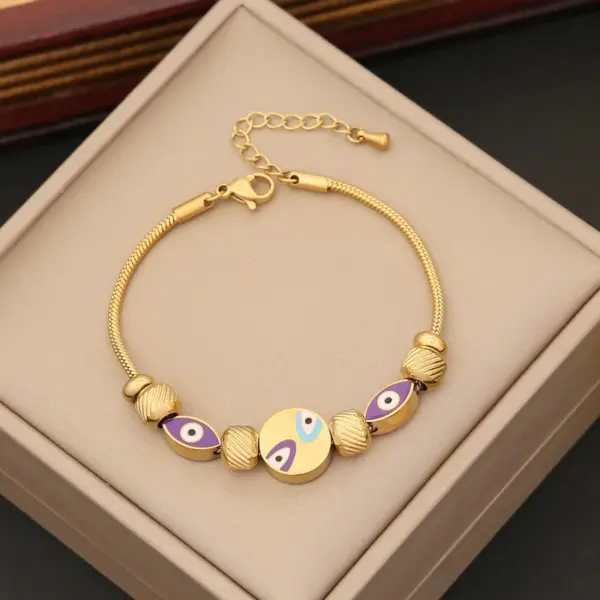 Wholesale PVD Coated 18K Gold Real Gold Plated Devil'S Eye Heart Shape Stainless Steel Retro Commute Waterproof Non Tarnish 304 Stainless Steel Bracelets