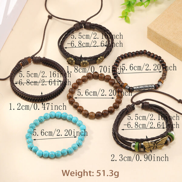 Wholesale Vintage Butterfly Flower Turquoise Leather Braided Set Leather Bracelet