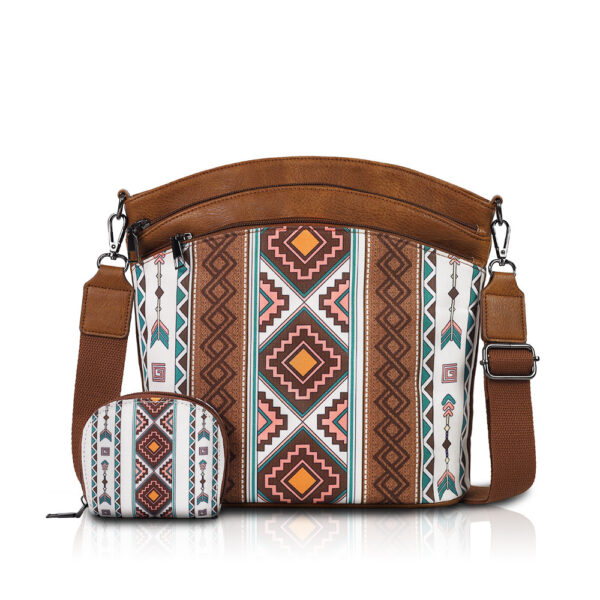Wholesale Cross-Border Bohemian Ethnic Style Two-Piece Crossbody Bag Canvas Zipper Half-Moon Bag Large Capacity Commuter Shoulder Bag