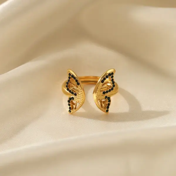 Wholesale Jewelry Fashion Butterfly 304 Stainless Steel Rhinestones Plating Stainless Steel Rings