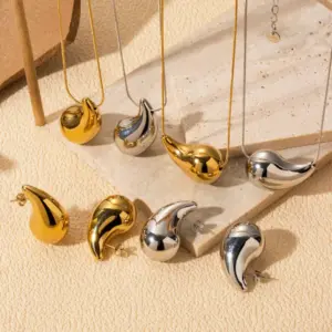 Wholesale PVD Coated Water Droplets 304 Stainless Steel French Style Simple Style Korean Style Waterproof Non Tarnish Earrings Necklace