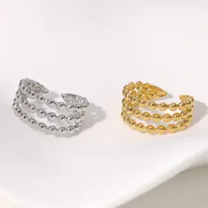 Wholesale PVD Coated Real Gold Plated 18K Round Dots Solid Color Lines 304 Stainless Steel IG Style Modern Simple Waterproof Non Tarnish Open Rings