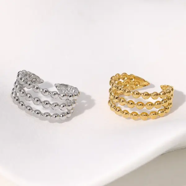 Wholesale PVD Coated Real Gold Plated 18K Round Dots Solid Color Lines 304 Stainless Steel IG Style Modern Simple Waterproof Non Tarnish Open Rings
