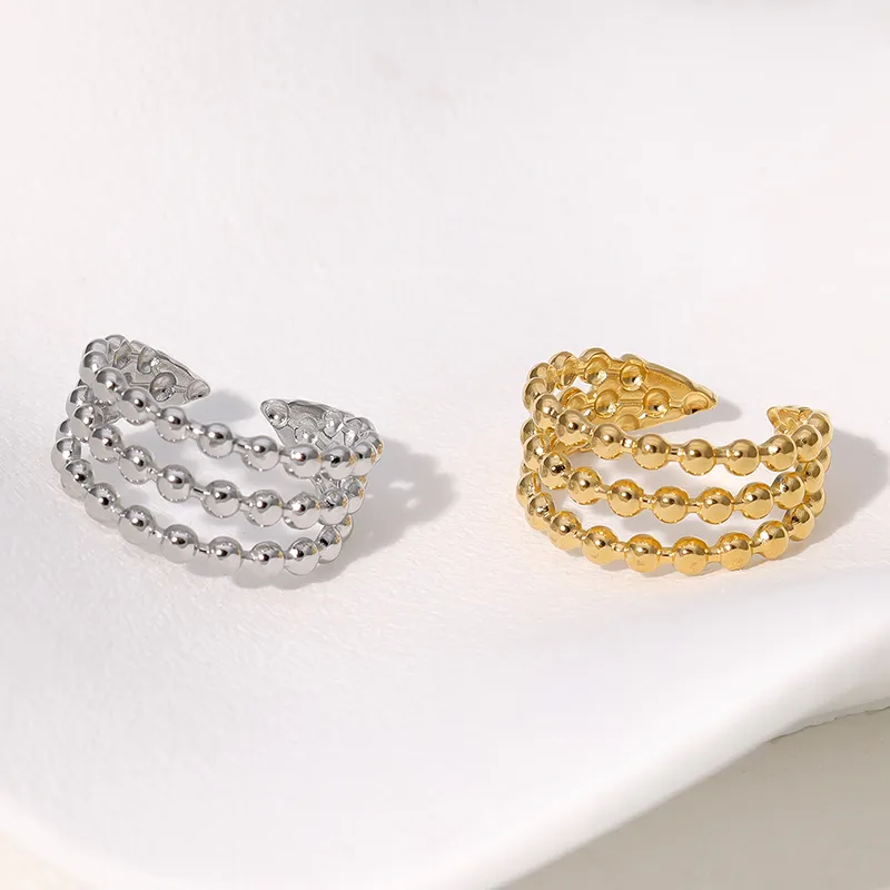Wholesale PVD Coated Real Gold Plated 18K Round Dots Solid Color Lines 304 Stainless Steel IG Style Modern Simple Waterproof Non Tarnish Open Rings
