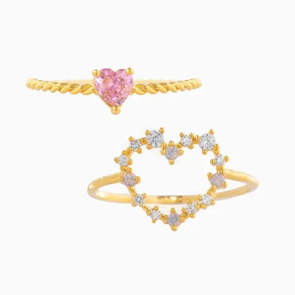 Wholesale Fashion Heart Shape Brass Rings Plating Artificial Rhinestones Copper Rings