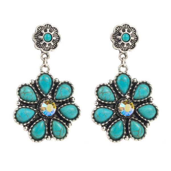 Wholesale European and American Retro Bohemian Ethnic Style Elegant Earrings Women's Personality Multi-layer Alloy Set Turquoise Diamond Earrings